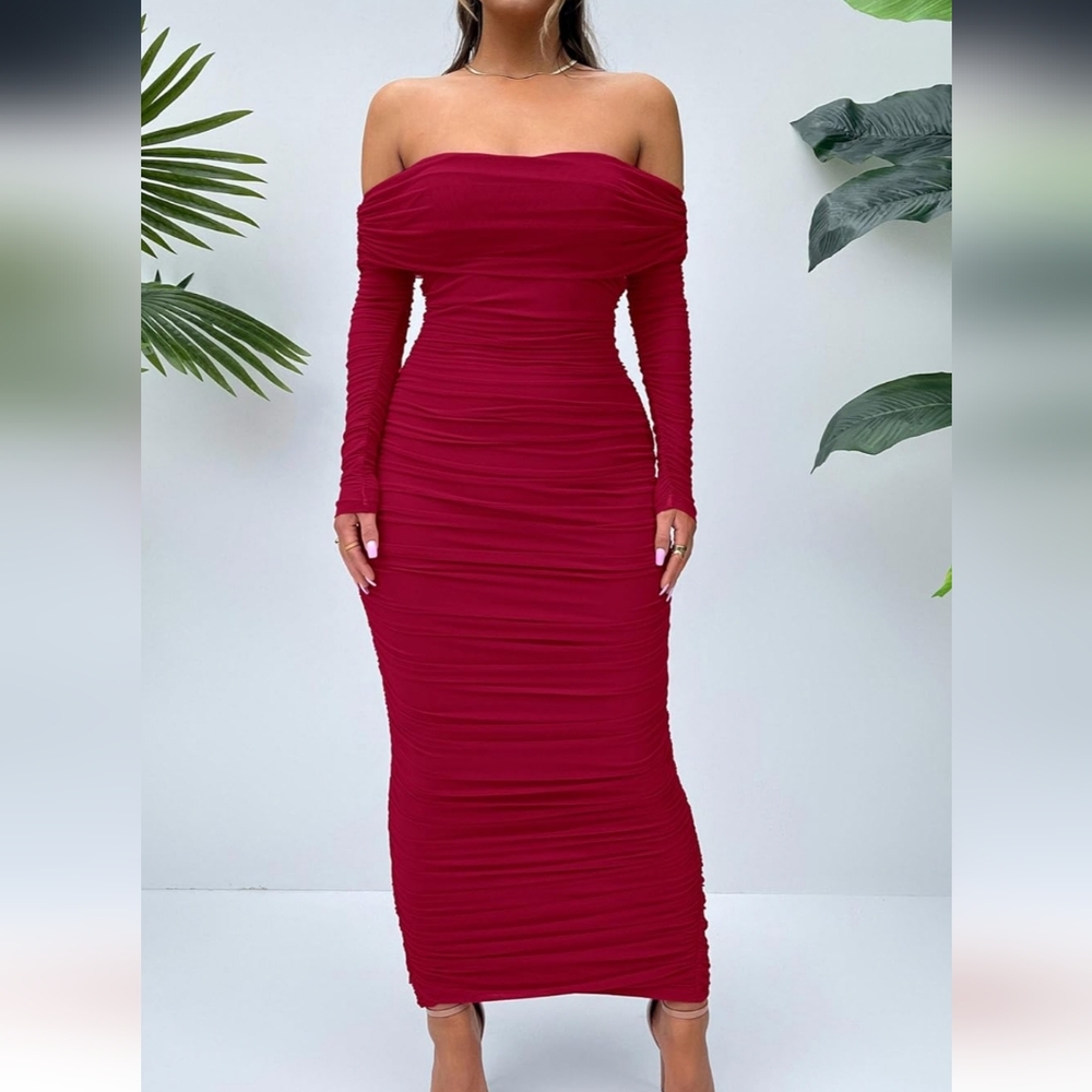 Elegant Burgundy Off-Shoulder Dress